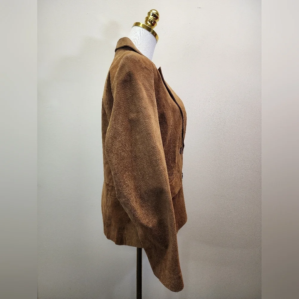 Bagatelle Leather Blazer Jacket Tan Button Front Petite 10 - Picture 4 of 7